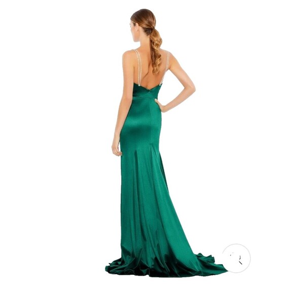New MAC DUGGAL 12428 Emerald Charmeuse Rhinestone Strap Trumpet Gown Wm (4) $298 - Picture 3 of 13